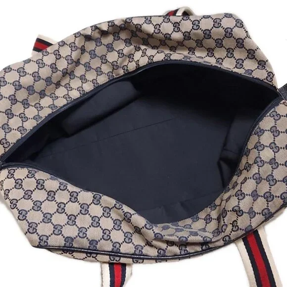 GUCCI GG Beige Dark Navy Multi Jacquard Leather - Boston Bag 512-071925 - Picture 8 of 9